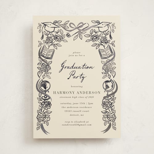This is a ink graduation invitations with foil pressed by Jamie Alexander called future in bloom printing on signature in standard