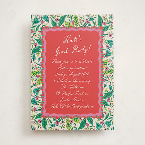This is a peony graduation invitations with standard by Jackie Crawford called whimsical hand illustrated crest printing on signature in standard