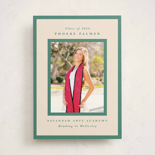 This is a forest graduation announcements with standard by Kristie Kern called phoebe printing on recycled in photo_mount