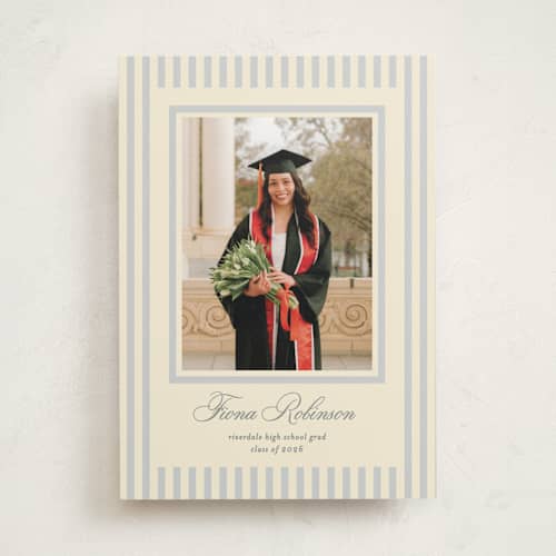 This is a aqua graduation announcements with standard by Creo Study called elegant stripes printing on recycled in photo_mount