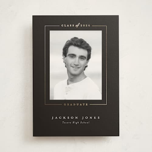 This is a truffle graduation announcements with foil pressed by Joanna Griffin called straight arrow printing on recycled in photo_mount