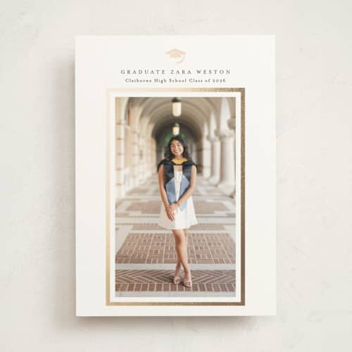 This is a cotton graduation announcements with foil pressed by Stacey Meacham called elegant frame printing on recycled in photo_mount