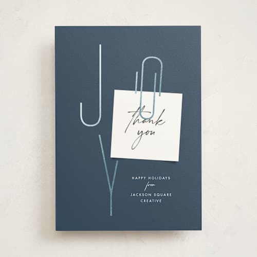 This is a wintermint business holiday cards with foil pressed by Amy Payne called joy note printing on signature in standard
