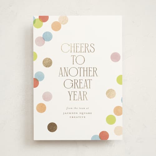 This is a candy business holiday cards with foil pressed by Ellen Schlegelmilch called confetti dots printing on signature in standard