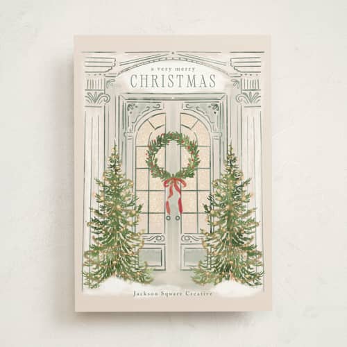 This is a ivory business holiday cards with foil pressed by Petra Kern called open the door printing on signature in standard