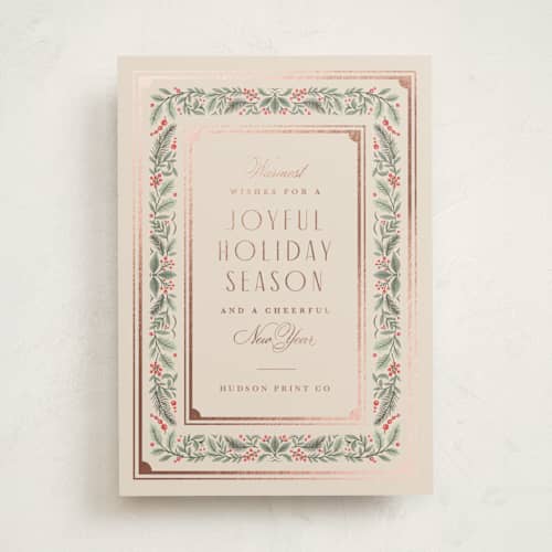 This is a antique business holiday cards with foil pressed by Kristen Smith called festive trim printing on signature in standard