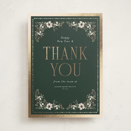 This is a evergreen business holiday cards with foil pressed by Itsy Belle Studio called botanical thank you printing on signature in standard