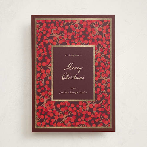 This is a berry business holiday cards with foil pressed by Pippa Shaw called berry burst printing on signature in standard
