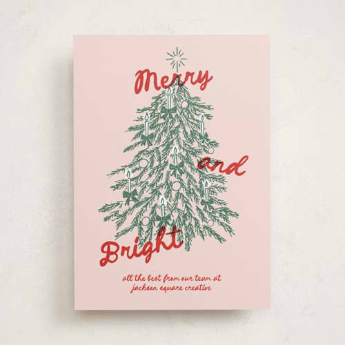 This is a winter rose business holiday cards with standard by Holly Whitcomb called vintage candlelit tree printing on signature in standard