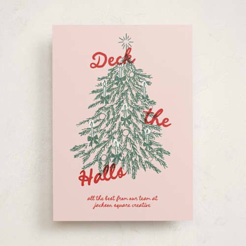 This is a winter rose business holiday cards with standard by Holly Whitcomb called vintage candlelit tree printing on signature in standard