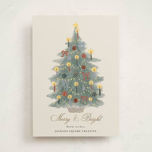 This is a winter mint business holiday cards with standard by Cass Loh called candlelit christmas printing on signature in standard