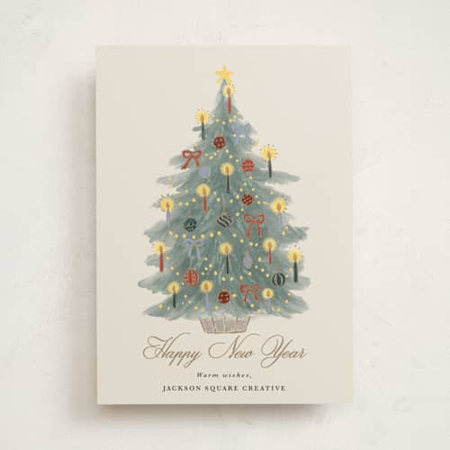 This is a winter mint business holiday cards with standard by Cass Loh called candlelit christmas printing on signature in standard