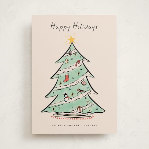 This is a eggshell business holiday cards with standard by chocomocacino called jordgubbstårta printing on signature in standard