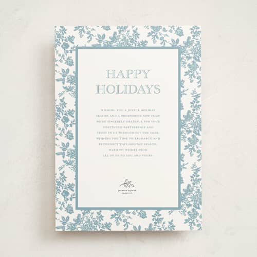 This is a frost business holiday cards with standard by Jenna Holcomb called holiday toile printing on signature in standard
