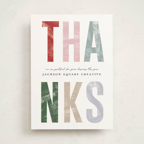 This is a candy dish business holiday cards with standard by Pixel and Hank called big thanks printing on signature in standard