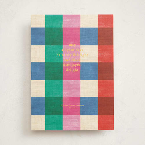 This is a candy business holiday cards with standard by Baumbirdy called playful plaid printing on signature in standard