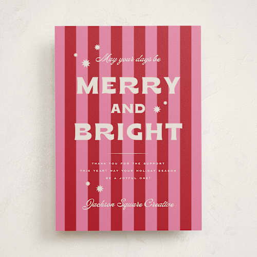 This is a ribbon candy business holiday cards with standard by Wildfield Paper Co called retro printing on signature in standard