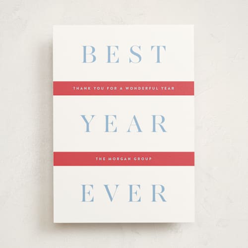 This is a stocking business holiday cards with standard by Alston Foster called festive stripes printing on signature in standard