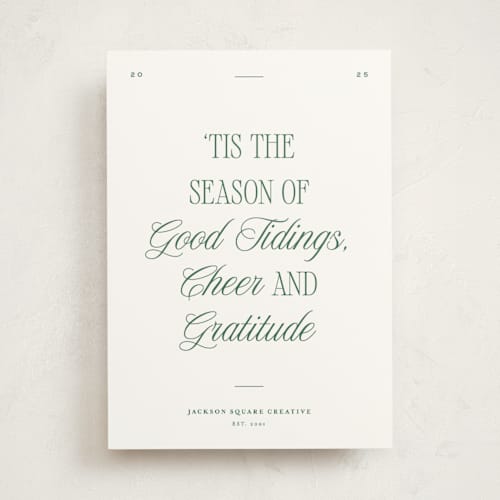 This is a wreath business holiday cards with standard by Blustery August called good tidings printing on signature in standard