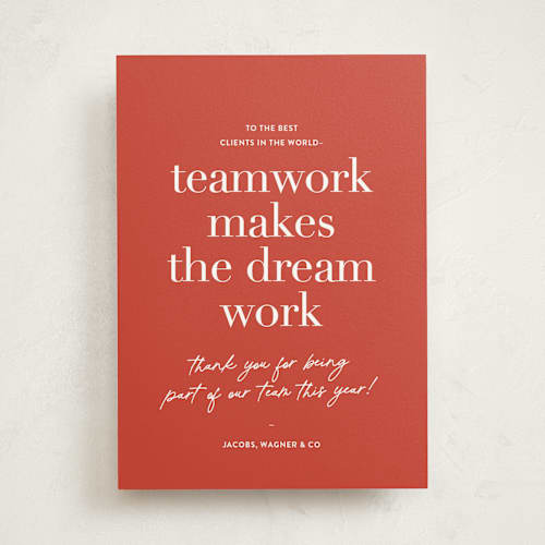 This is a cherry business holiday cards with standard by Sara Hicks Malone called teamwork printing on signature in standard