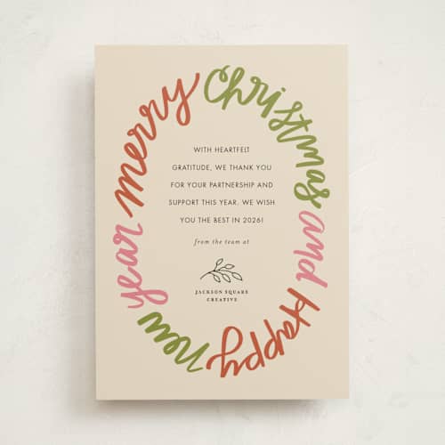 This is a jolly business holiday cards with standard by Jen Owens called word wreath printing on signature in standard