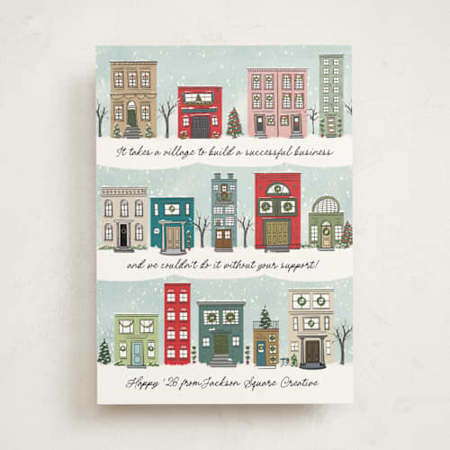 This is a north pole business holiday cards with standard by Heather Schertzer called village printing on signature in standard