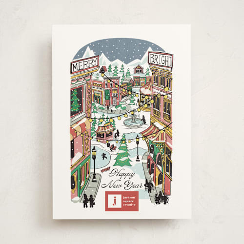 This is a cherry business holiday cards with standard by Becky Nimoy called quaint town square printing on signature in standard