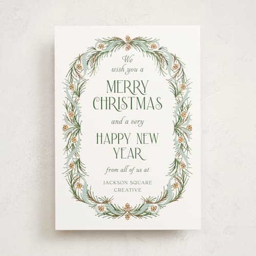 This is a frost business holiday cards with standard by Paper Sun Studio called pine border printing on signature in standard
