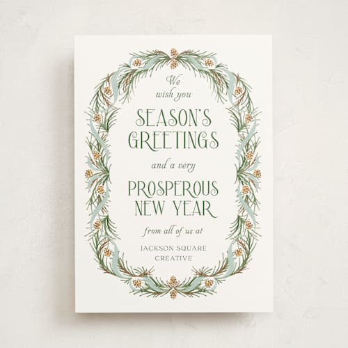 This is a frost business holiday cards with standard by Paper Sun Studio called pine border printing on signature in standard