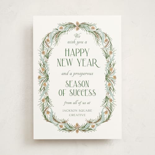 This is a frost business holiday cards with standard by Paper Sun Studio called pine border printing on signature in standard