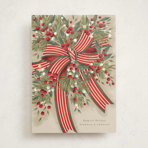 This is a santa business holiday cards with standard by Jackie Crawford called ribbon bouquet printing on signature in standard