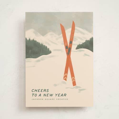 This is a pine needle business holiday cards with standard by Creo Study called vintage ski season printing on signature in standard