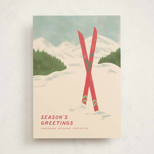 This is a stocking business holiday cards with standard by Creo Study called vintage ski season printing on signature in standard