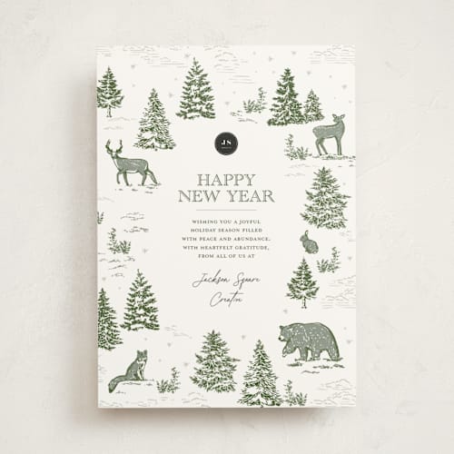 This is a pine business holiday cards with standard by Jenna Holcomb called forest animals printing on signature in standard