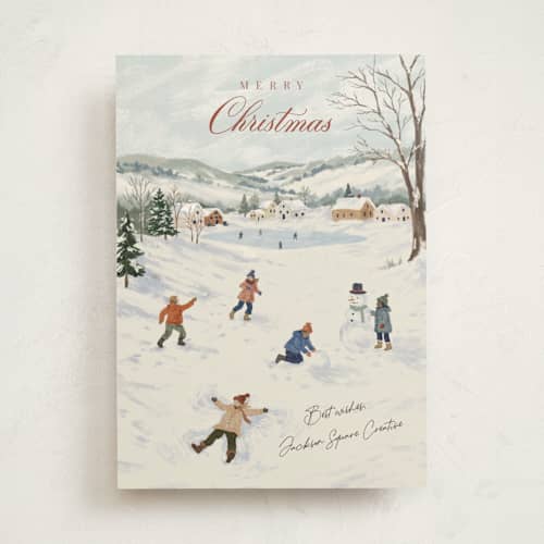 This is a winter business holiday cards with standard by Elly called winter village printing on signature in standard