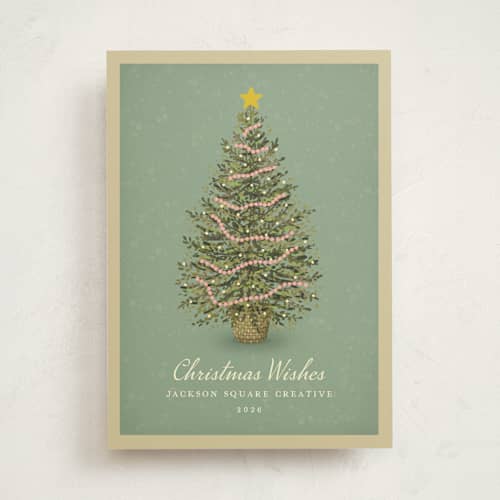 This is a evergreen business holiday cards with standard by Paola Benenati called the vintage tree printing on signature in standard