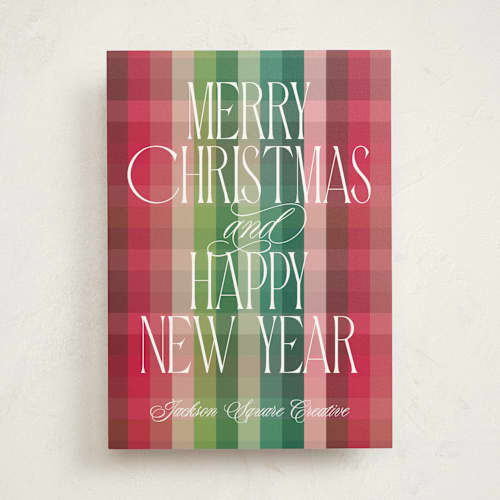This is a cranberry business holiday cards with standard by Kacey Kendrick Wagner called holiday flannel printing on signature in standard