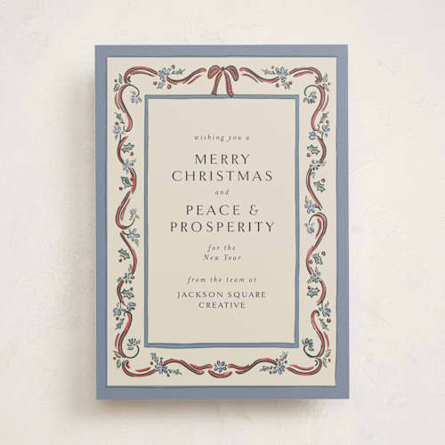 This is a periwinkle business holiday cards with standard by Chris Griffith called frill la la printing on signature in standard