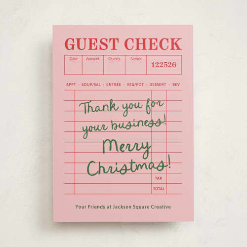 This is a peppermint business holiday cards with standard by Megan Cash called guest check printing on signature in standard