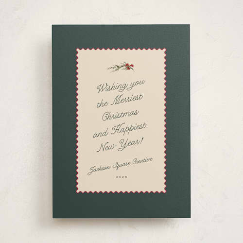 This is a forest business holiday cards with standard by Kate Ahn called vintage note printing on signature in standard