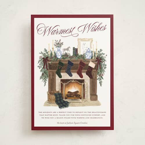 This is a stocking business holiday cards with standard by Jenna Holcomb called fireplace printing on signature in standard