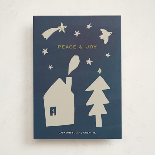 This is a indigo business holiday cards with standard by Ani Somi called winter peace printing on signature in standard