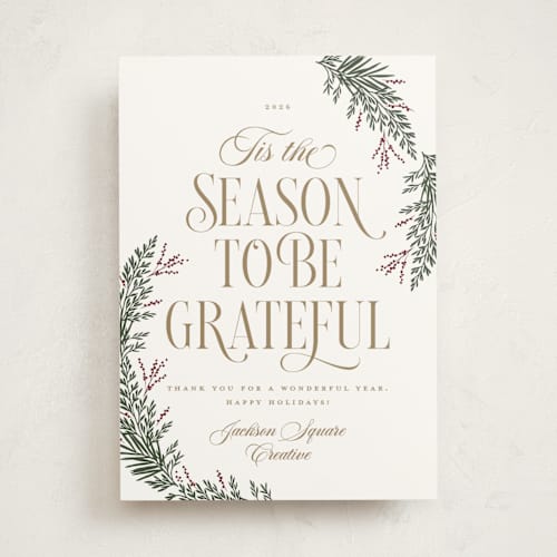 This is a snow business holiday cards with standard by Robert and Stella called gratitude season printing on signature in standard