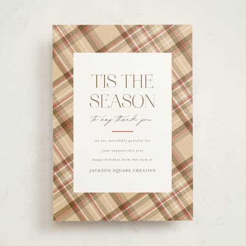 This is a latte business holiday cards with standard by Ashlee Townsend called tis the season plaid printing on signature in standard