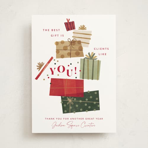 This is a stocking business holiday cards with standard by Robert and Stella called gift of gratitude printing on signature in standard