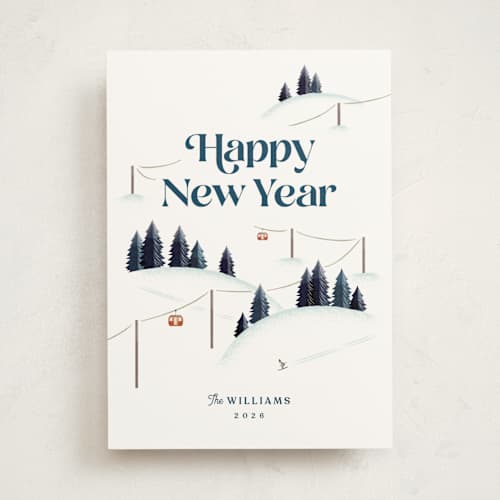 This is a navy business holiday cards with standard by Robert and Stella called happy hills printing on signature in standard