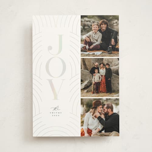 This is a forest gloss press holiday cards with gloss press by Laura Hamm called classical joy printing on signature in standard