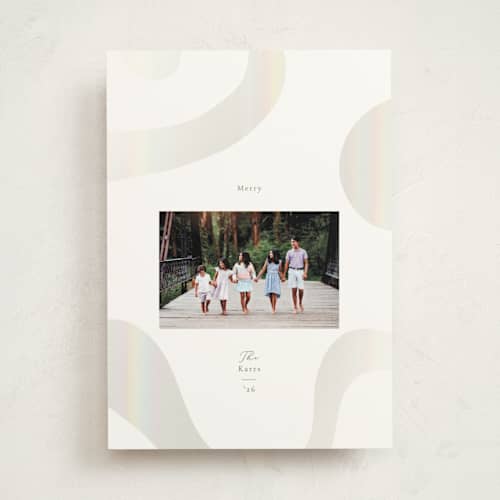 This is a smokey sage gloss press holiday cards with gloss press by Ana Sharpe called shimmer geo printing on signature in standard