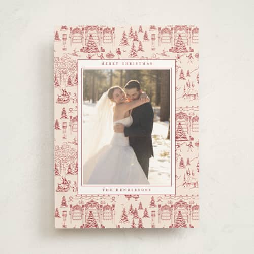 This is a berry photo mount holiday cards with standard by Teju Reval called nutcracker toile printing on recycled in photo_mount