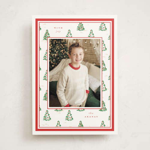 This is a candy cane photo mount holiday cards with standard by Corinne Malesic called little trees printing on recycled in photo_mount